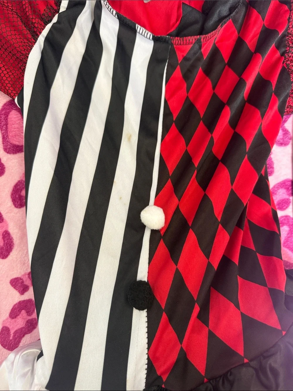 Spirit Red, Black & White Harlequin Jester Costume with Headband